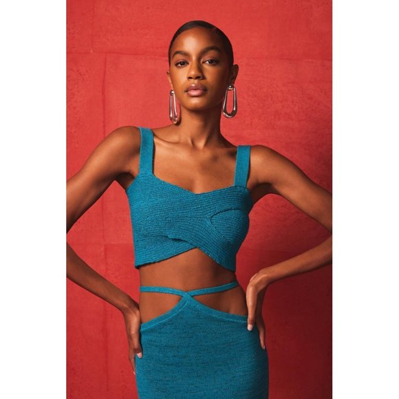 NWT Cult Gaia Cyan Blue Set Womens L Brieann Knit Top/M Hedda High Waist Skirt - Picture 8 of 12